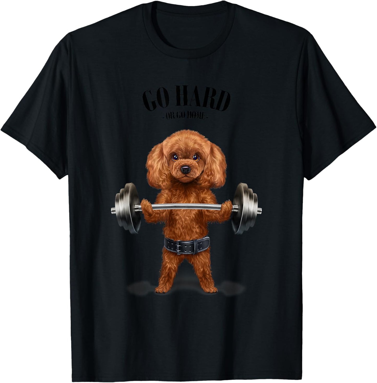 Tan Poodle Dog Weightlifting in Fitness Gym T-Shirt - T-Shirt | Black