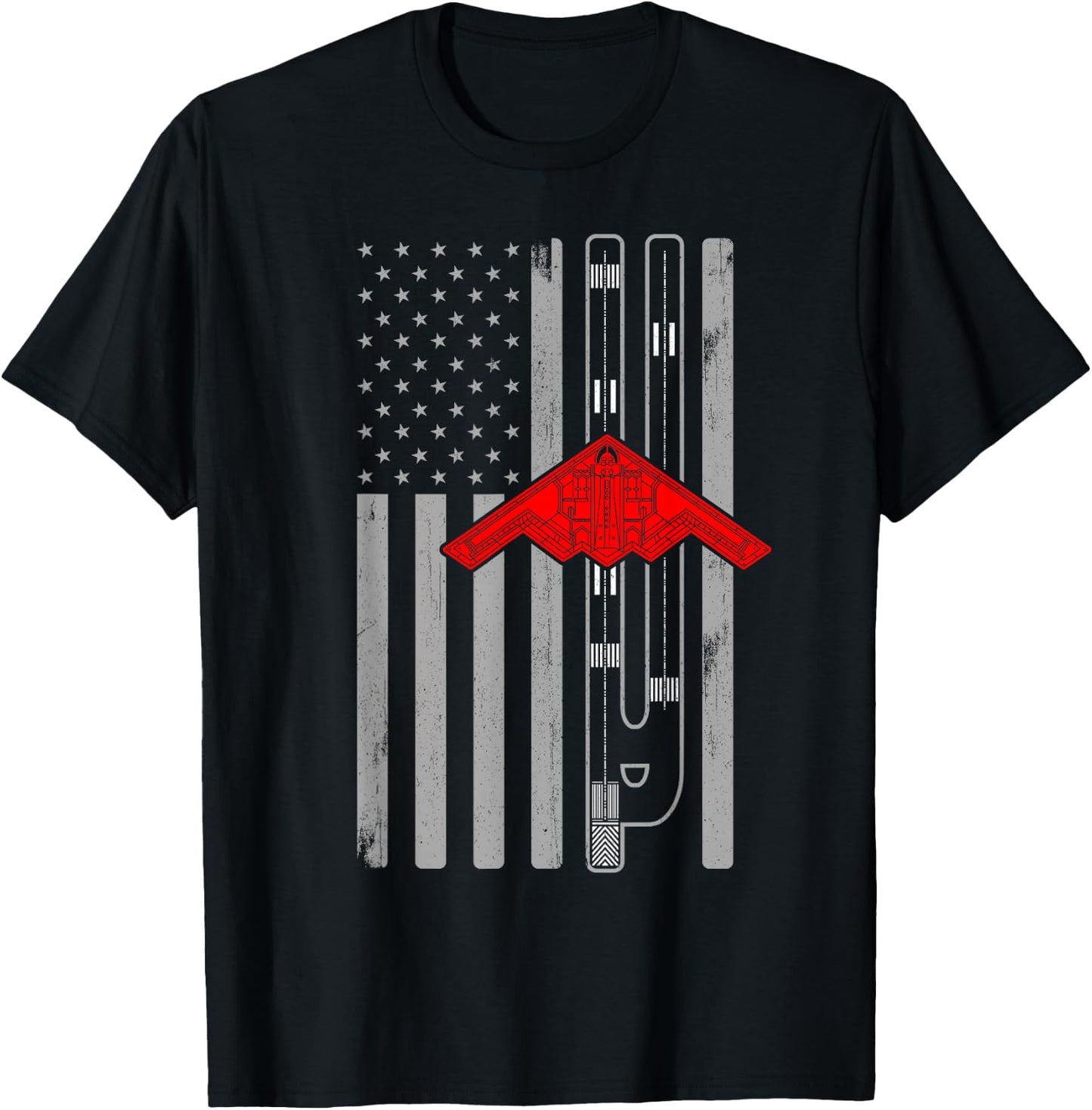 B-2 Stealth Bomber Military Airplane American Flag Runway B2 T-Shirt - T-Shirt | Black