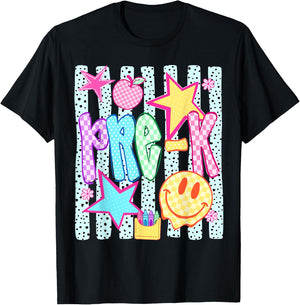 Back to School Colorful Pre K Checkered Girl Teacher T-Shirt - T-Shirt | Black