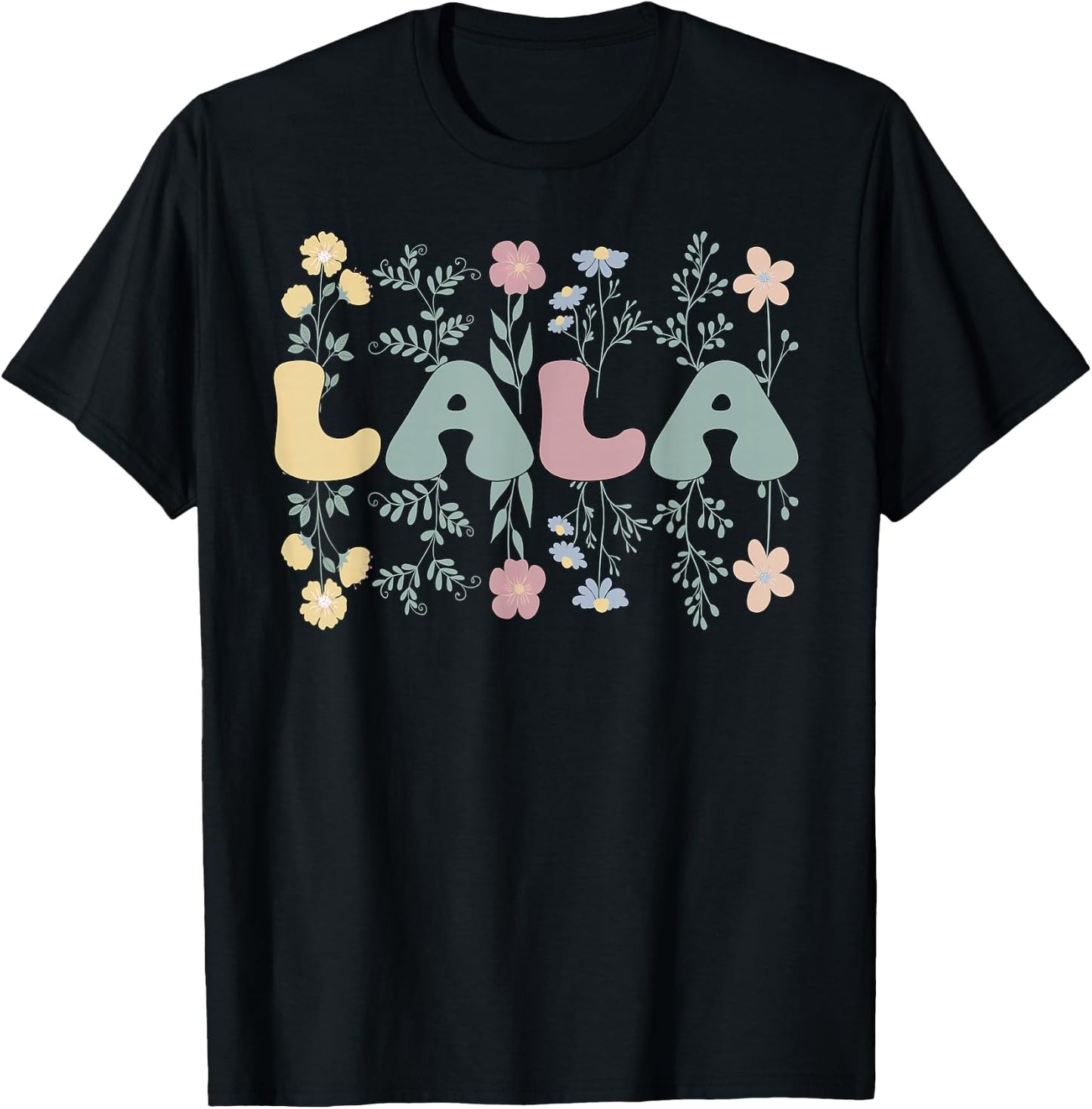 Groovy Lala Grandmother Flowers Lala Grandma T-Shirt - T-Shirt | Black