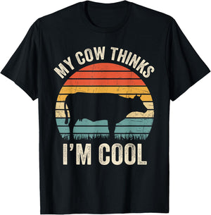 My Cow Thinks I'm Cool Vintage Funny Heifer Lover Farmers T-Shirt - T-Shirt | Black
