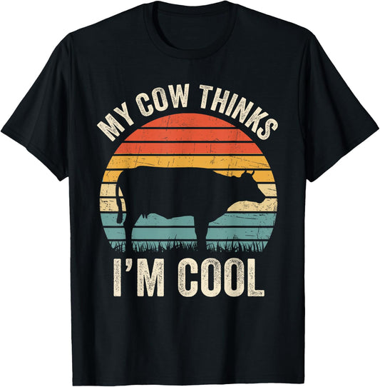 My Cow Thinks I'm Cool Vintage Funny Heifer Lover Farmers T-Shirt - T-Shirt | Black