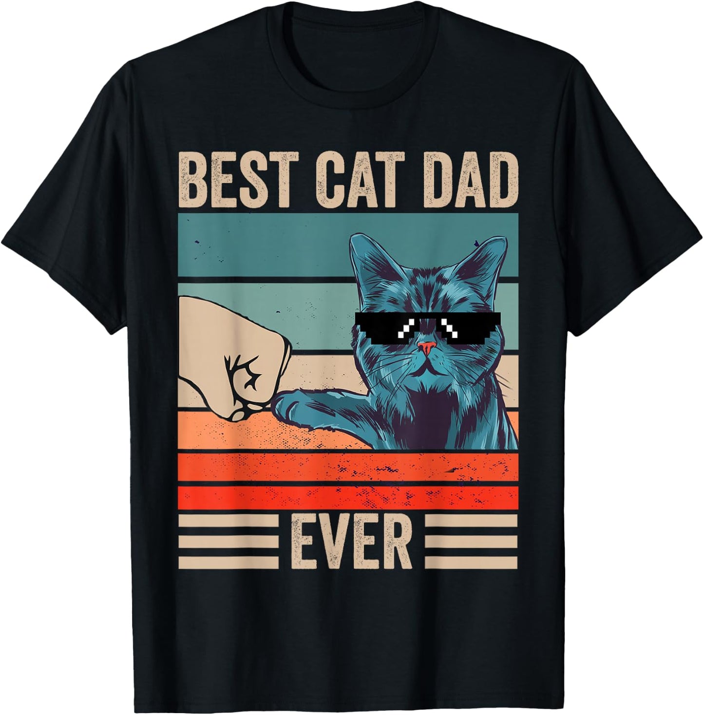 Vintage Best Cat Dad Ever Bump Fist Father's Day Cat Daddy T-Shirt - T-Shirt | Black