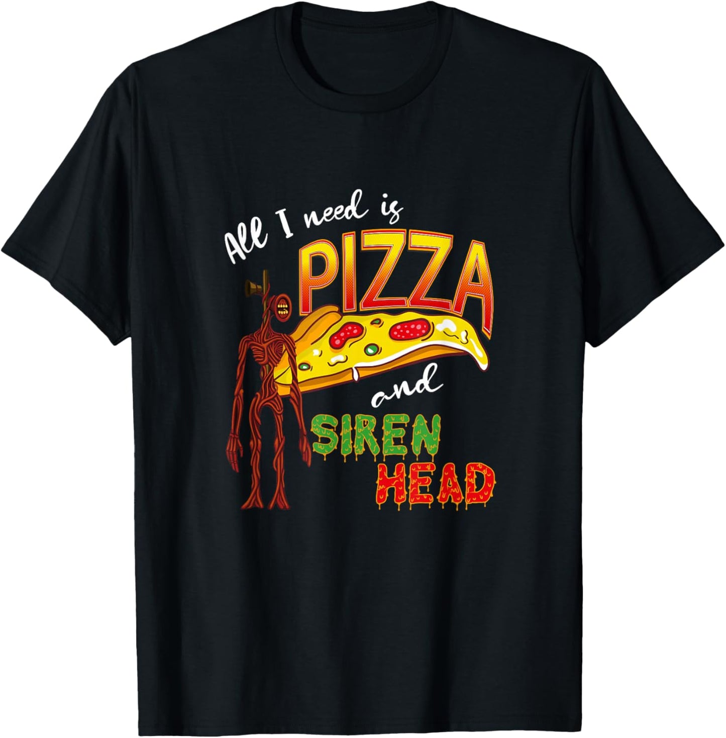 Scary Love Siren Head and Pizza T-Shirt - T-Shirt | Black