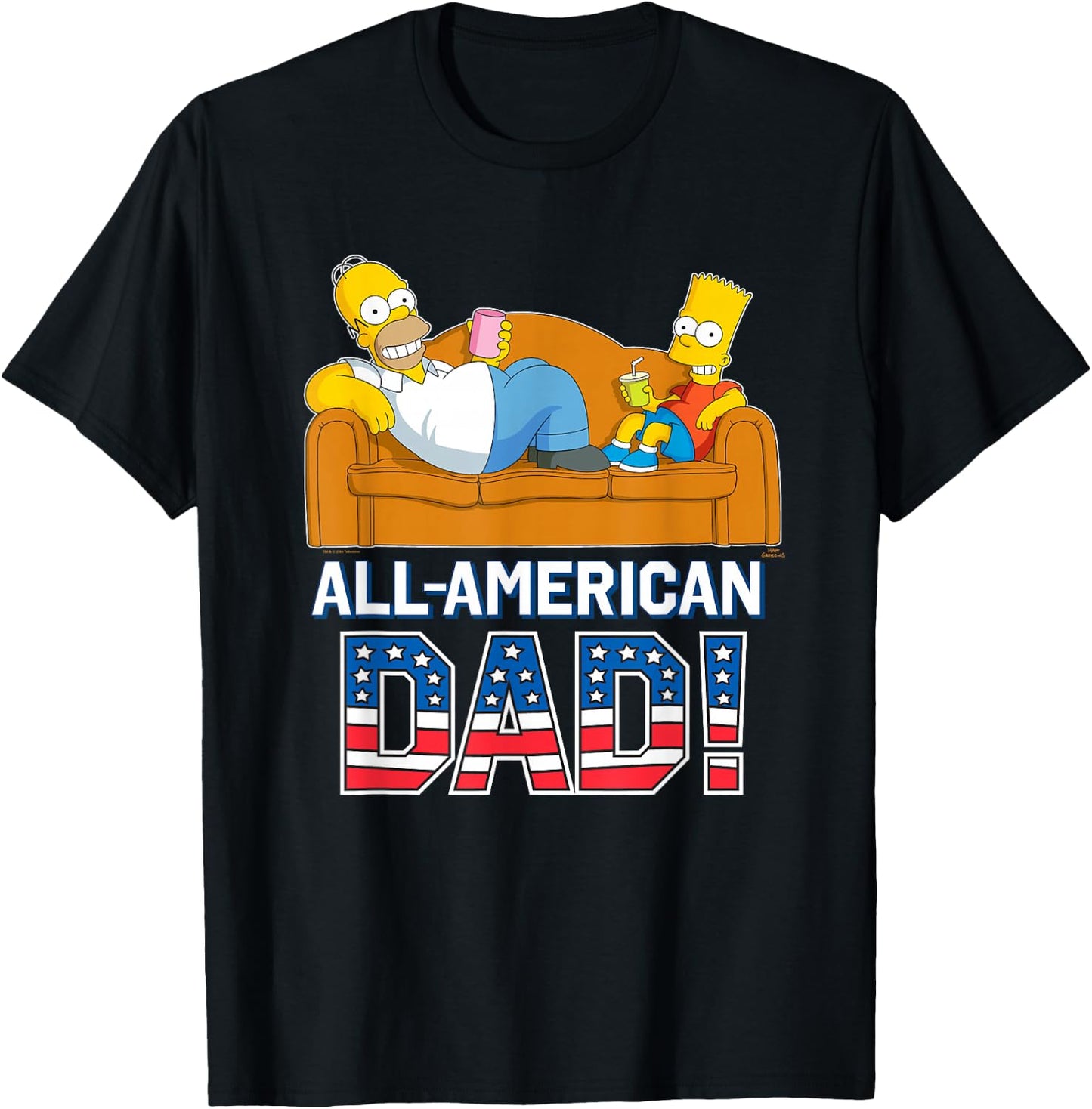The Simpsons Homer & Bart All-American Dad Father's Day USA T-Shirt - T-Shirt | Black