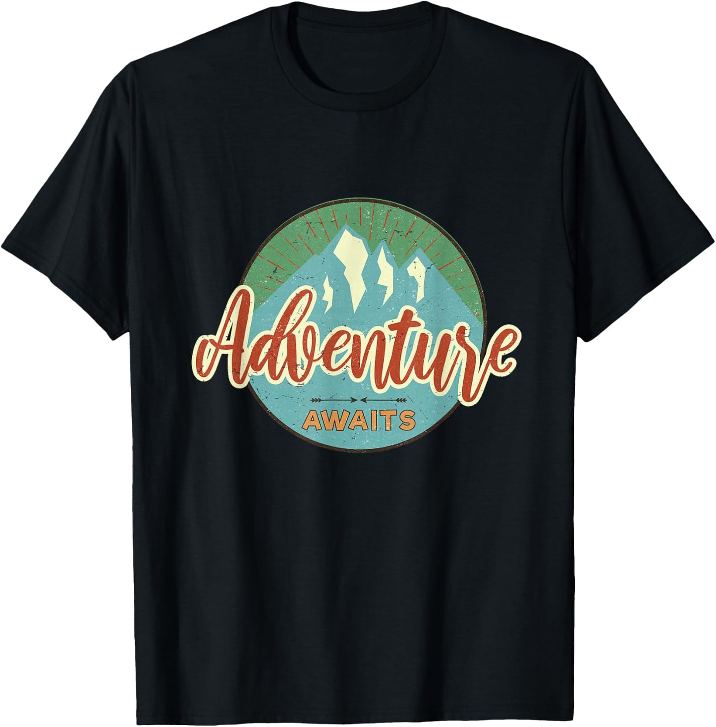 Adventure Awaits Vintage Great Adventure Hiking Camping T-Shirt - T-Shirt | Black