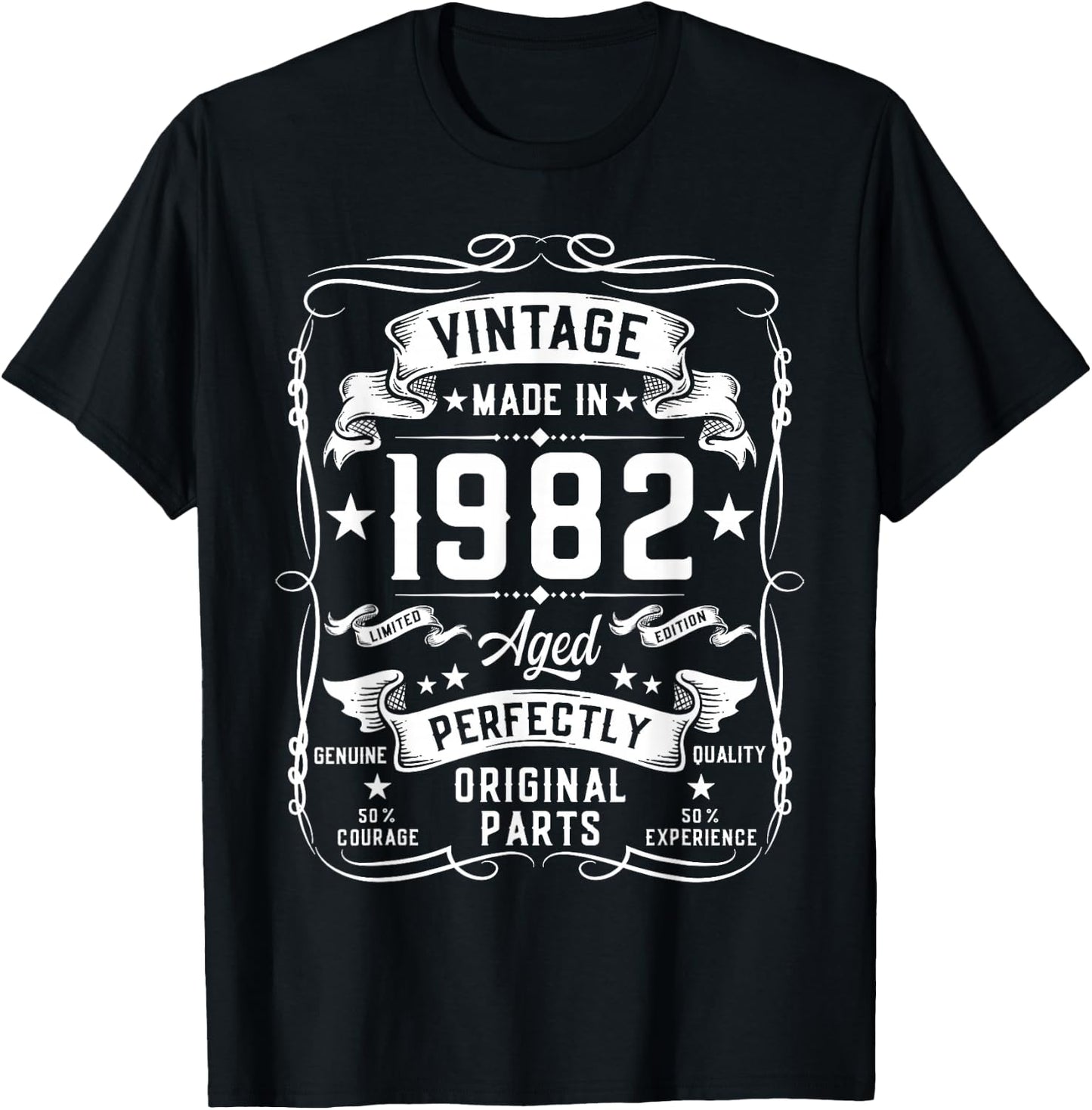 Vintage 1982 43 Years Old Gifts 43yr 43rd Birthday T-Shirt - T-Shirt | Black