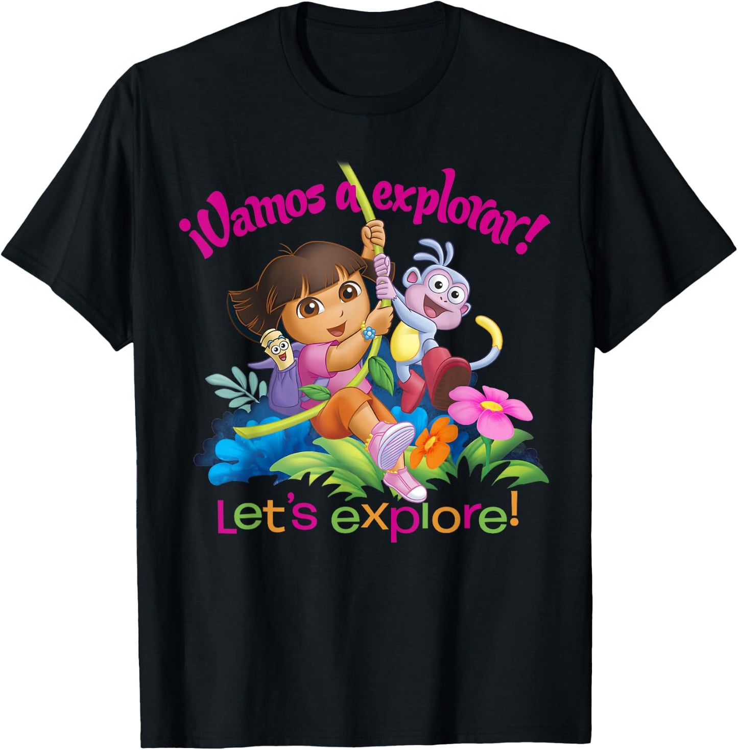Dora The Explorer Vamanos A Explorar! Dora and Boots Small T-Shirt - T-Shirt | Black