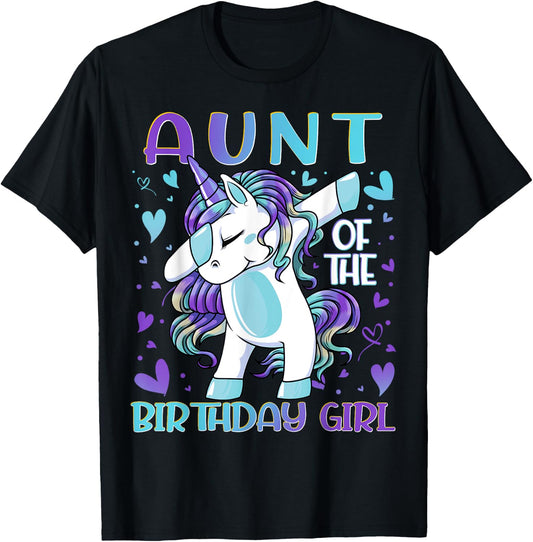 Aunt of the Birthday Girl Dabbing Unicorn Aunt Women Gifts T-Shirt - T-Shirt | Black