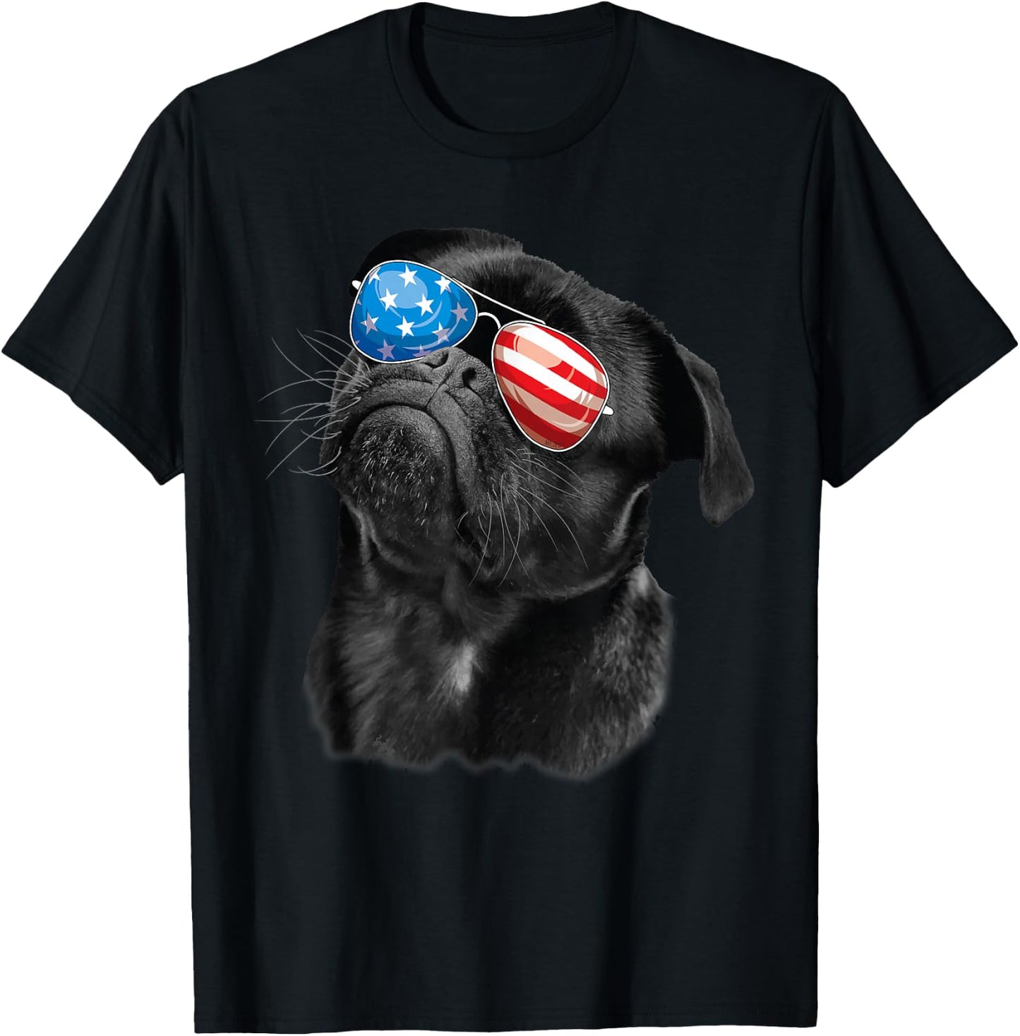 Pug 4th of July Dog Mom Dog Dad USA Flag Funny Black Pug T-Shirt - T-Shirt | Black