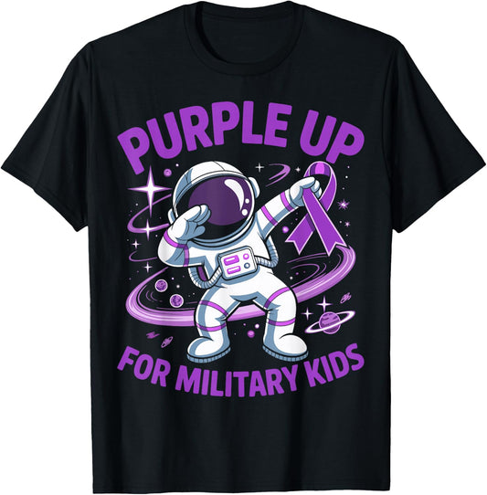 Purple Up for Military Kids Military Child Month Astronaut T-Shirt - T-Shirt | Black