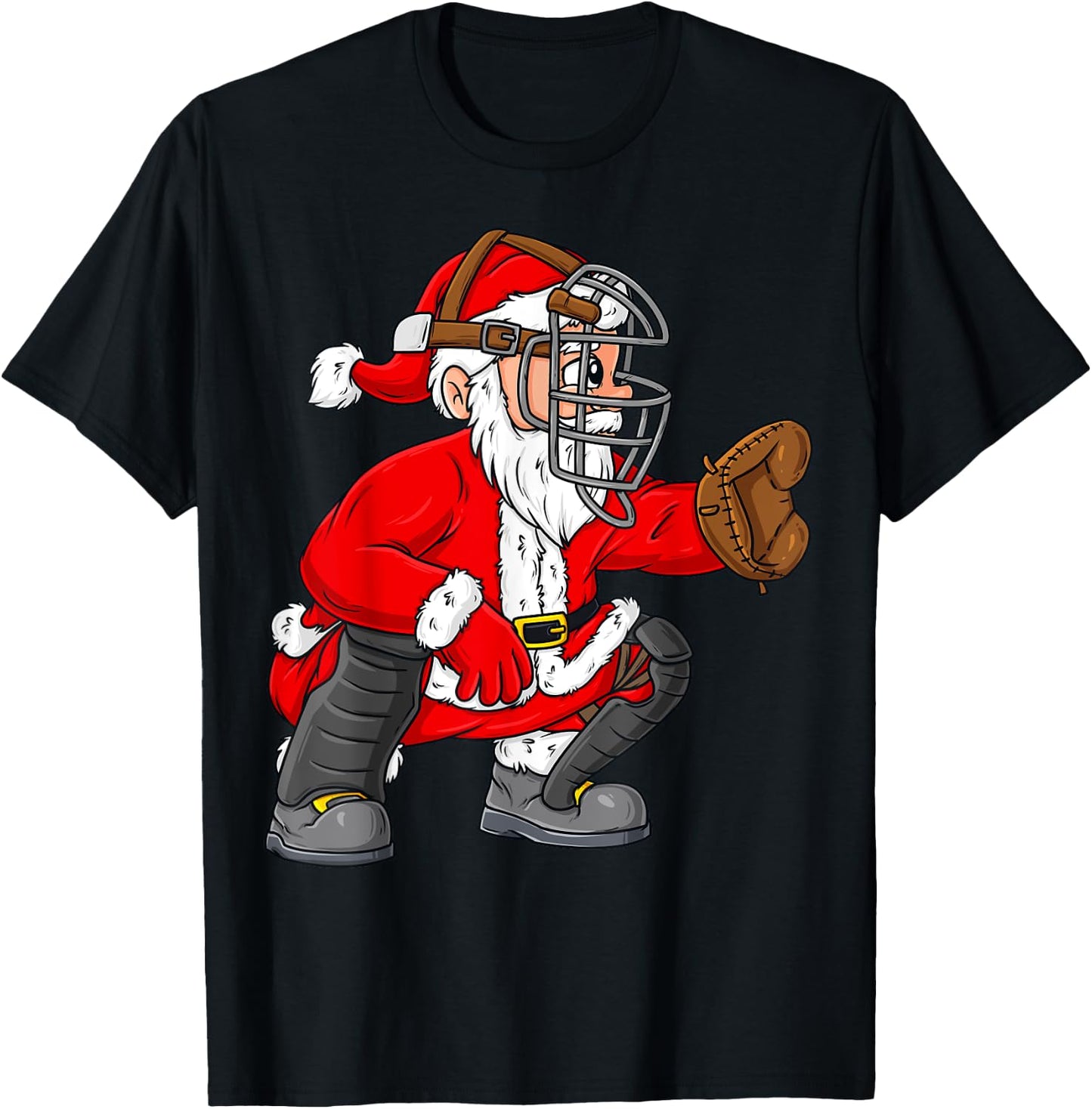 Christmas Santa Claus Baseball Catcher Boys Girls Kids Xmas T-Shirt - T-Shirt | Black