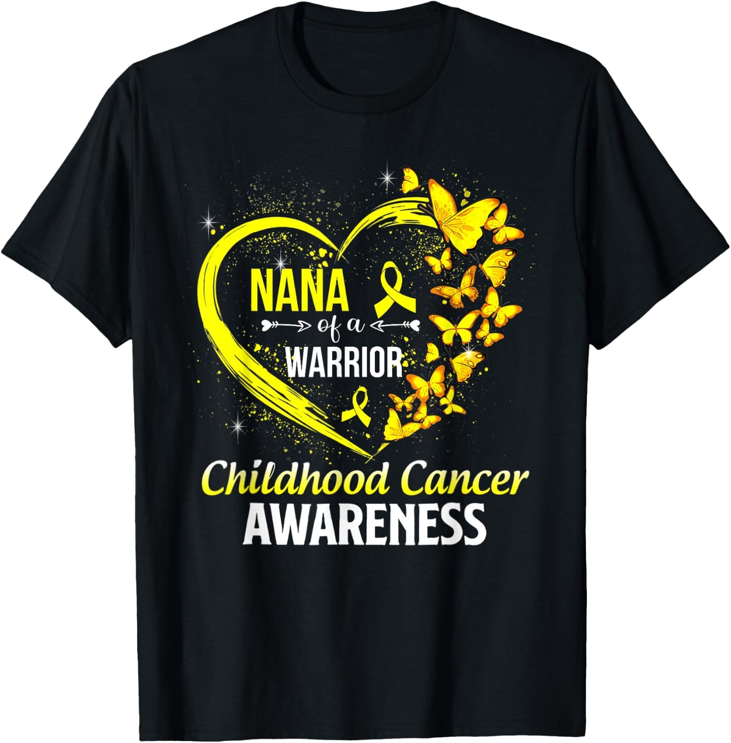 Butterfly Nana Of A Warrior Childhood Cancer Awareness T-Shirt - T-Shirt | Black