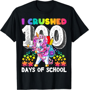 I Crushed 100 Days of School Flossing Unicorn Gift Girls T-Shirt - T-Shirt | Black