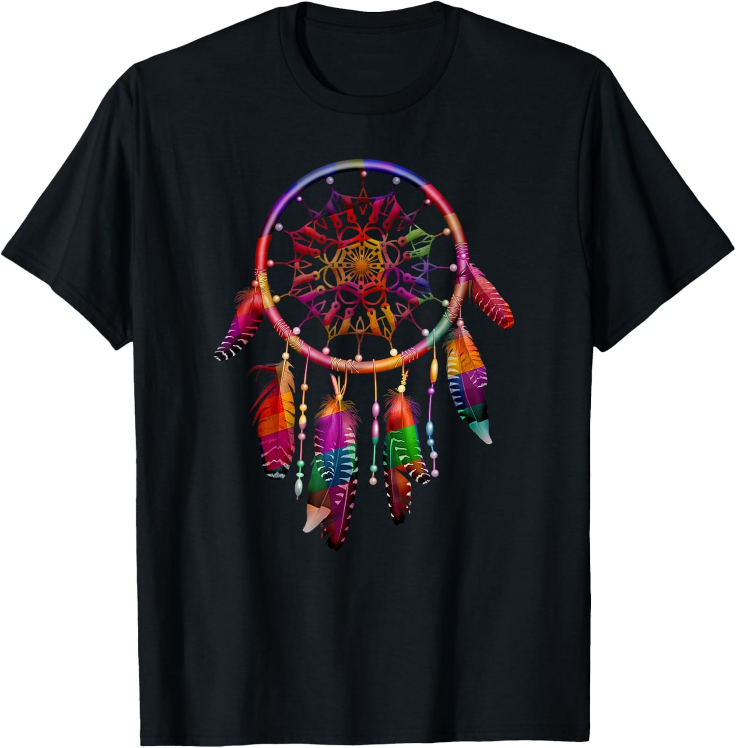 Colorful Dreamcatcher Feathers Tribal Native American Indian Small T-Shirt - T-Shirt | Black
