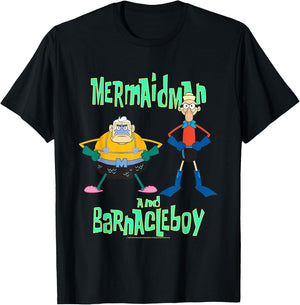 Spongebob Squarepants Mermaidman and Barnacleboy T-Shirt - T-Shirt | Black