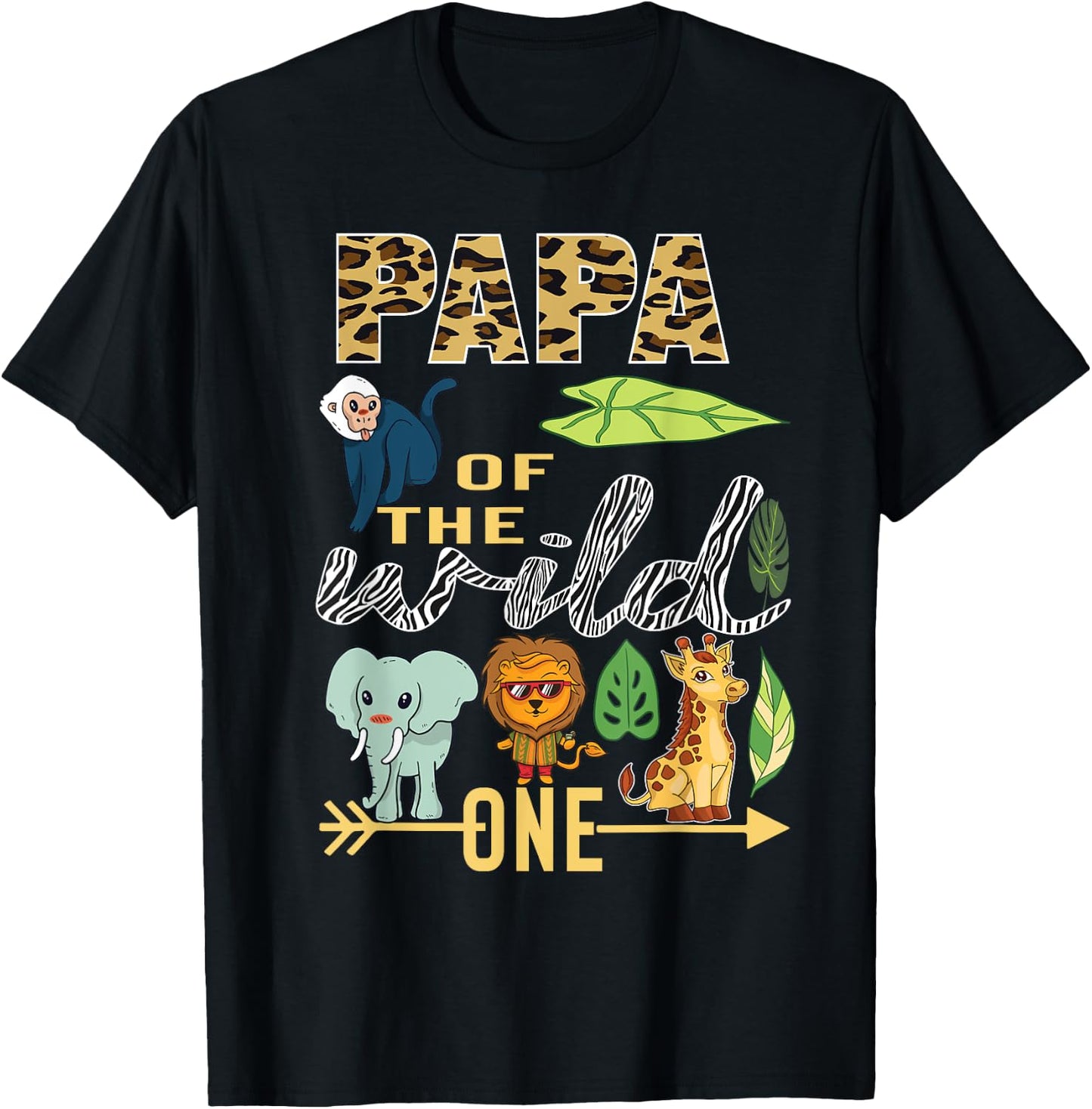 Papa Of The Wild One Zoo 1st Birthday Safari Jungle Animal T-Shirt - T-Shirt | Black