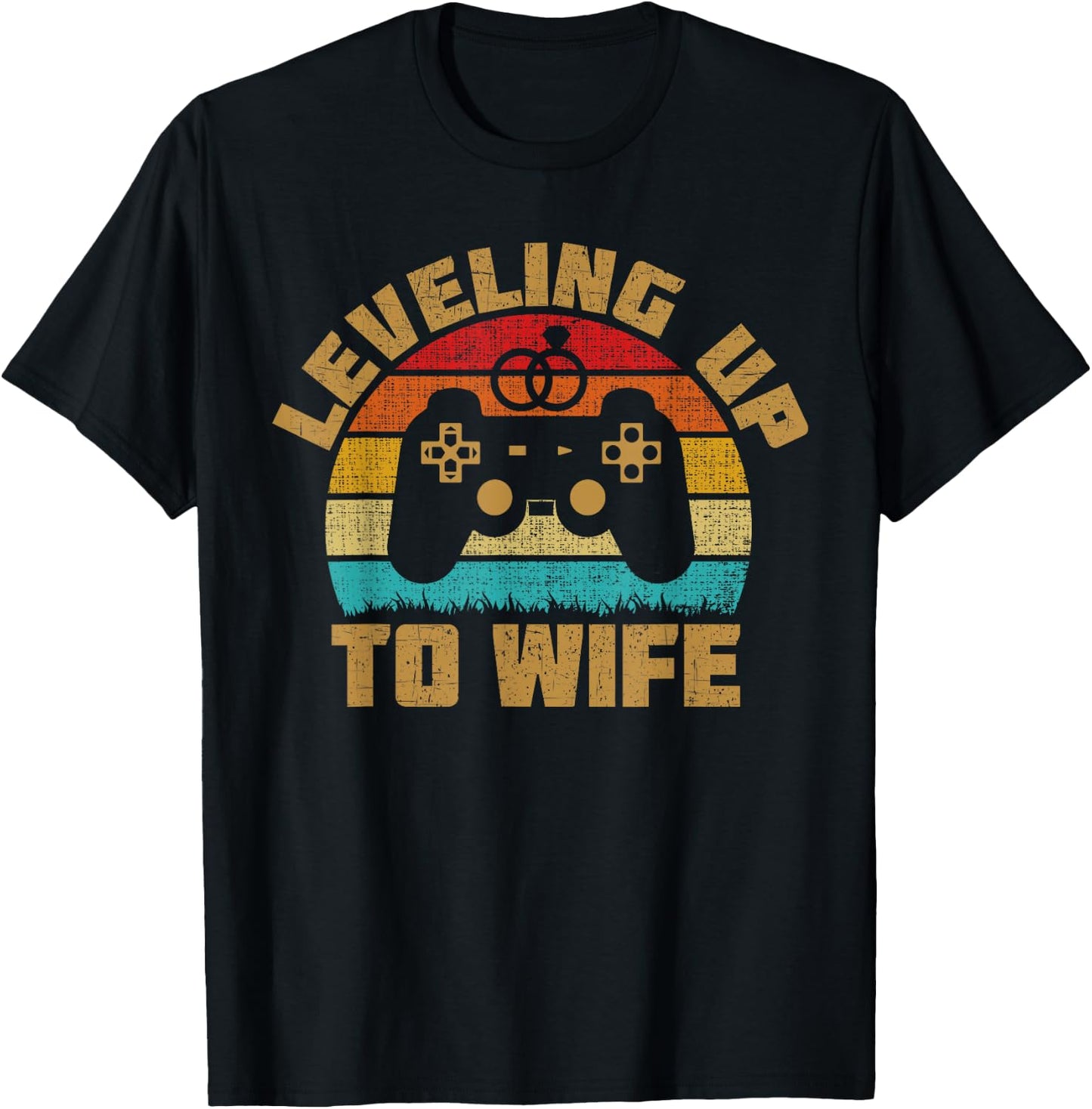 Leveling Up To Wife Funny Bride Gamer Couples Matching T-Shirt - T-Shirt | Black