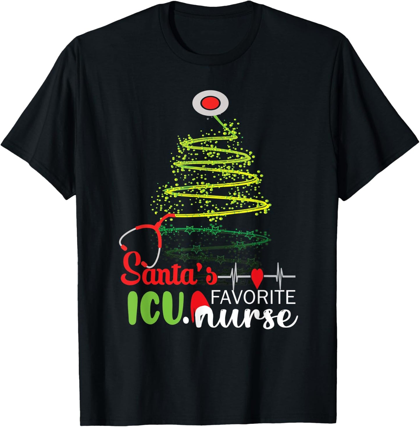 Christmas Party Intensive Care Santa's Favorite ICU Nurse T-Shirt - T-Shirt | Black