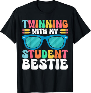 Twinning with My Student Bestie Spirit Week Best Friend Twin T-Shirt - T-Shirt | Black