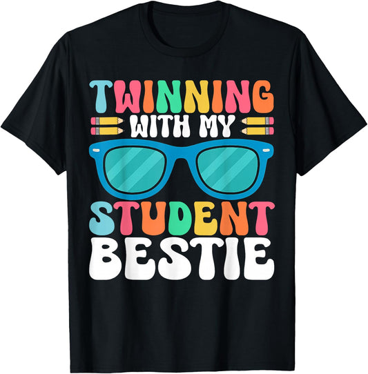 Twinning with My Student Bestie Spirit Week Best Friend Twin T-Shirt - T-Shirt | Black