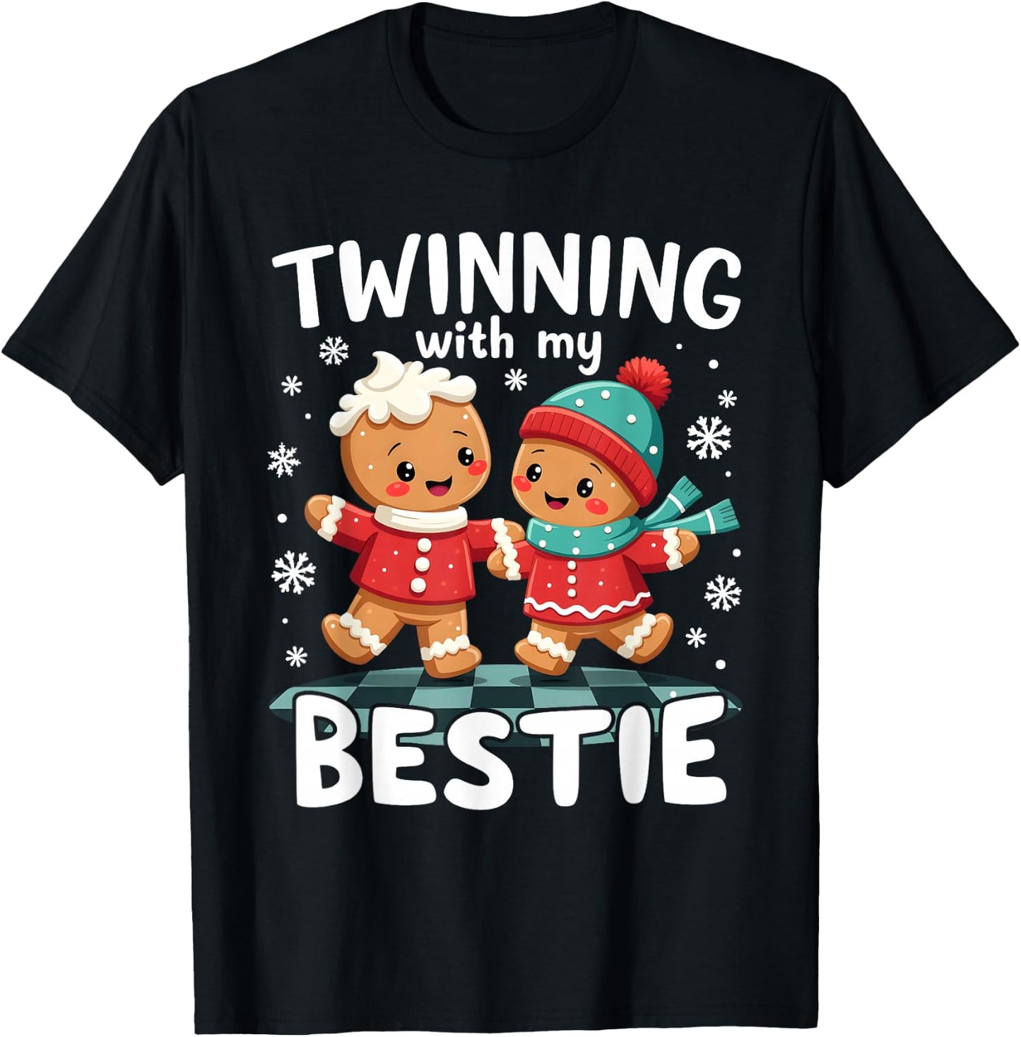 Twinning With My Bestie Best Friend Gingerbread - -Adults/Kids, Black, Small, , Casual Cartoon Holiday T-Shirt - T-Shirt | Black