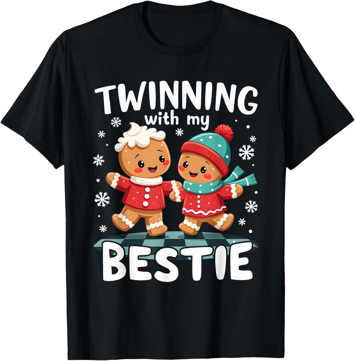 Twinning With My Bestie Best Friend Gingerbread - -Adults/Kids, Black, Small, , Casual Cartoon Holiday T-Shirt - T-Shirt | Black