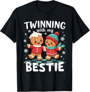 Twinning With My Bestie Best Friend Gingerbread - -Adults/Kids, Black, Small, , Casual Cartoon Holiday T-Shirt - T-Shirt | Black
