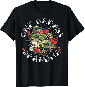 One Badass Grandmother Tattoo Art Funny Gift Grandma T-Shirt - T-Shirt | Black