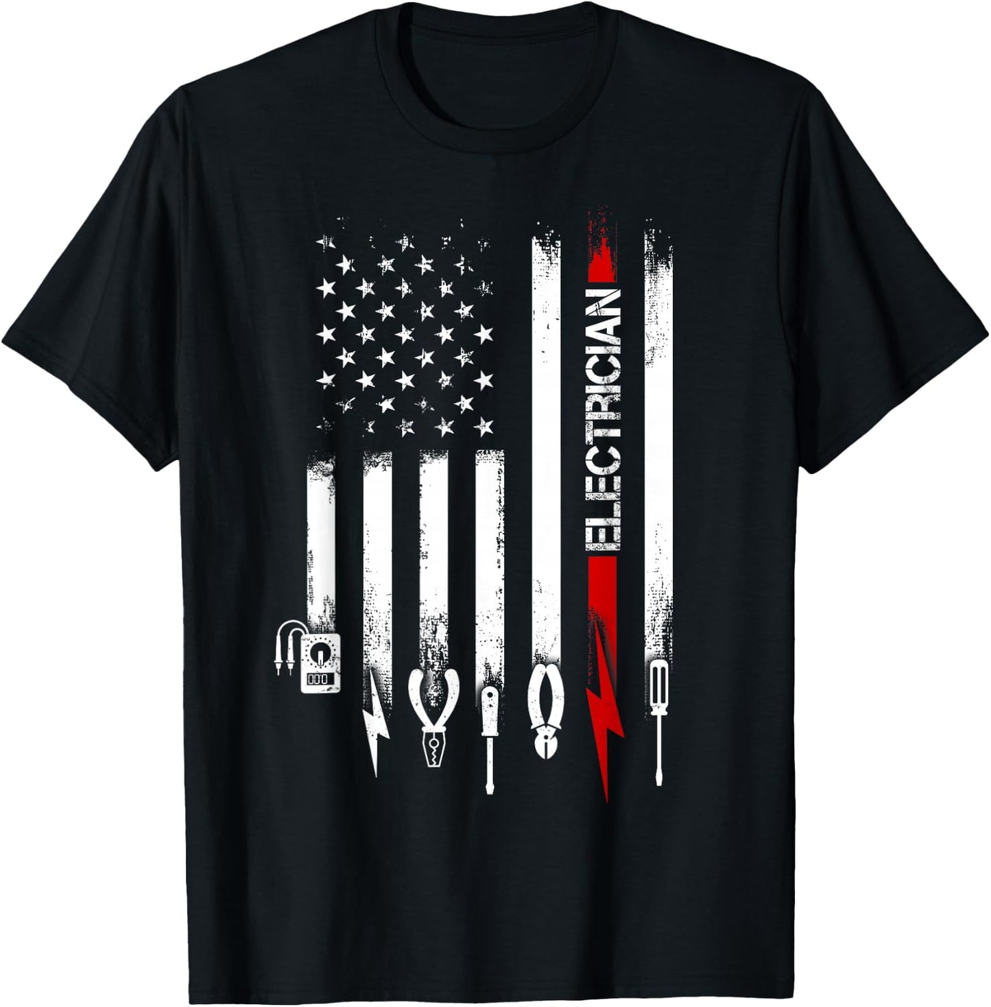 American Flag with Electrician men father T-Shirt - T-Shirt | Black