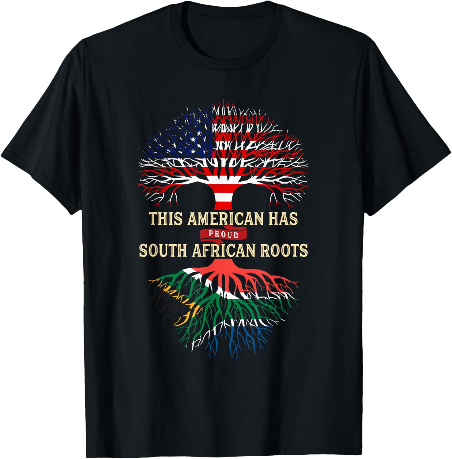Proud South African American Tree Branch And Root Design T-Shirt - T-Shirt | Black