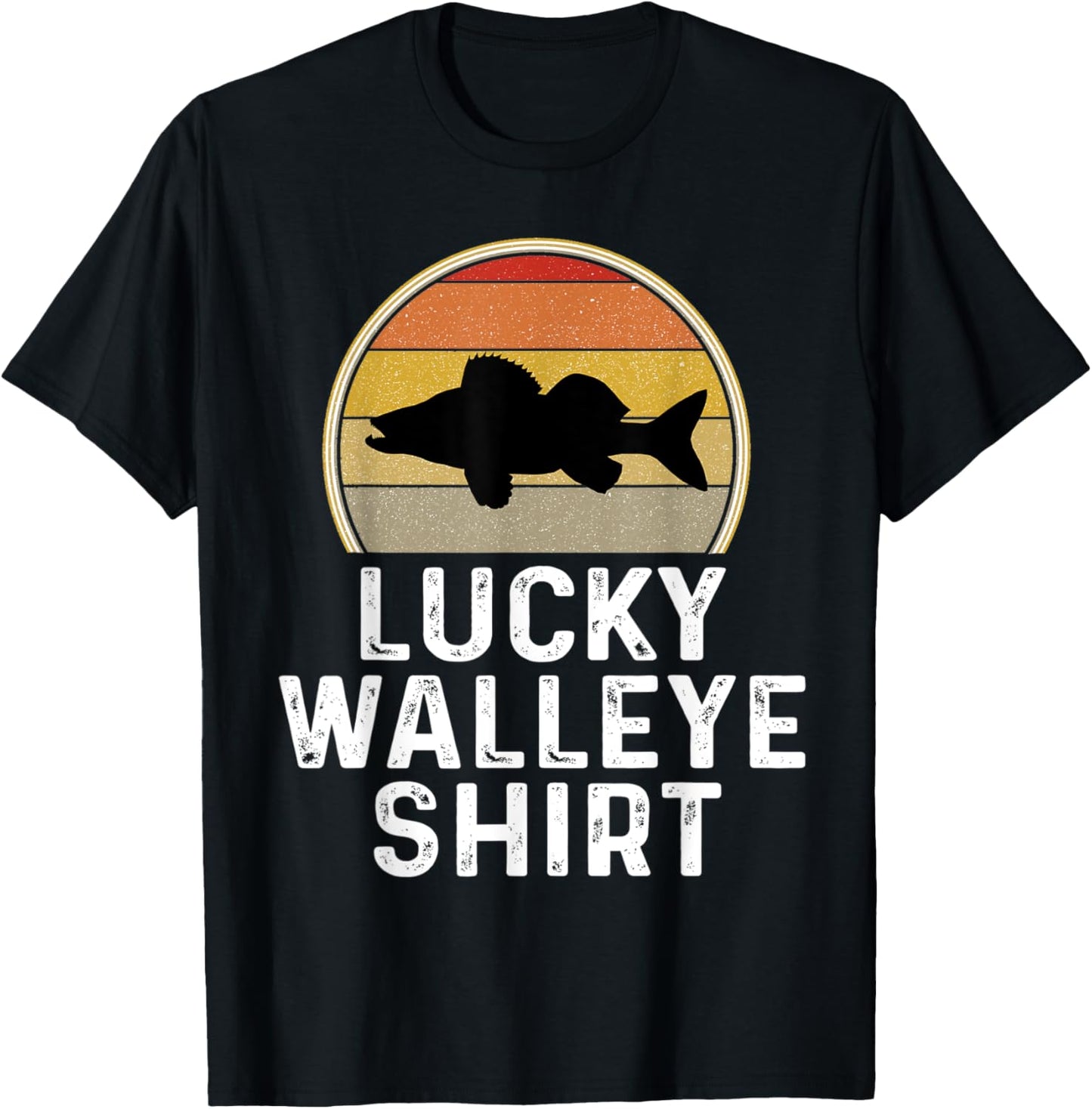Lucky Walleye Shirt Fishing Fisherman Angler Gift Retro T-Shirt - T-Shirt | Black