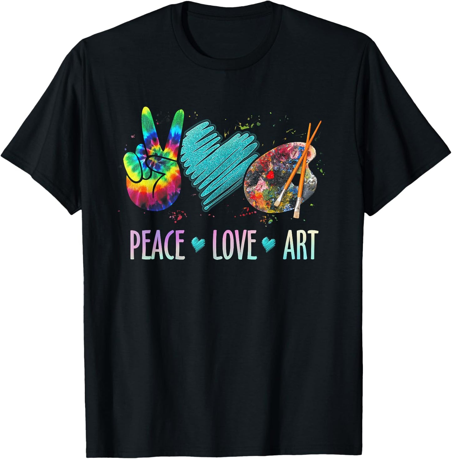 Peace Love Art Painting Palette Art Teacher T-Shirt - T-Shirt | Black