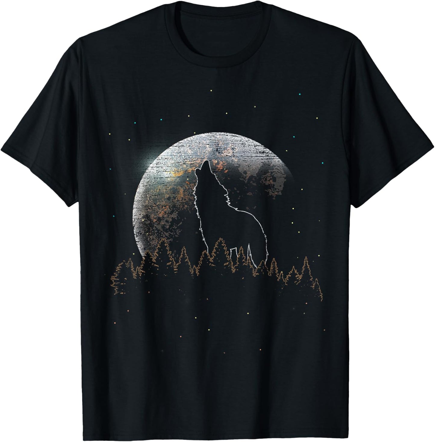 Predator Animal Lover Wildlife Forest Full Moon Howling Wolf T-Shirt - T-Shirt | Black