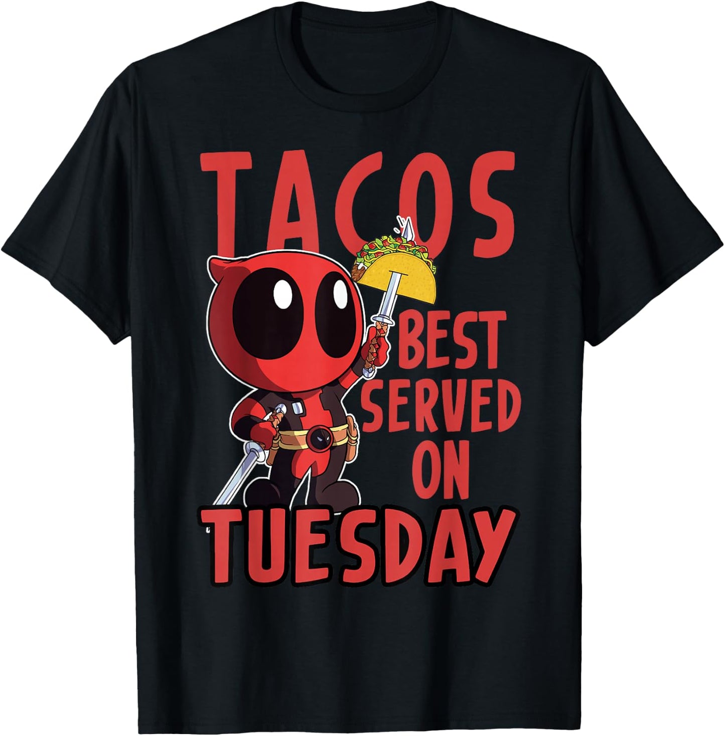 Marvel Deadpool Tacos Best Served On Tuesday T-Shirt - T-Shirt | Black