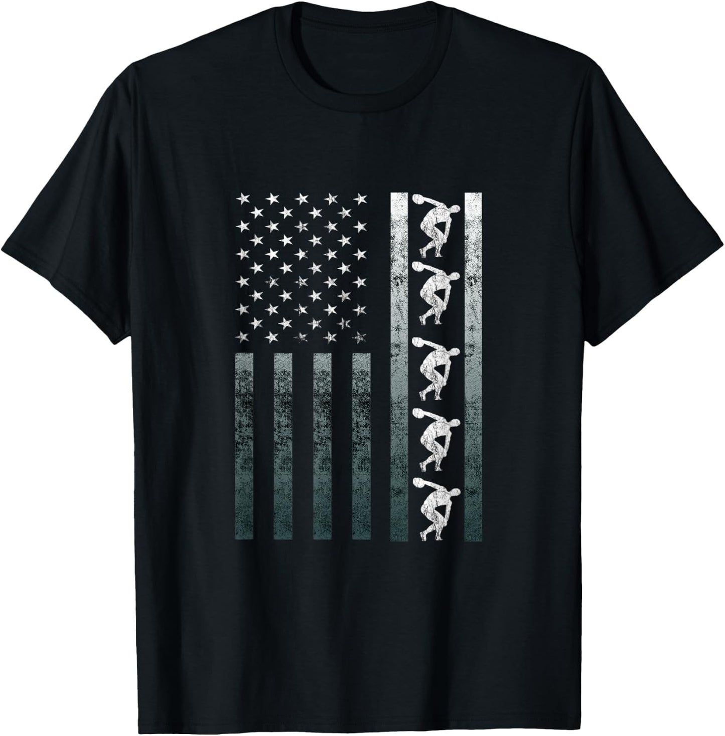 Discus Thrower Track And Field Vintage America Flag USA T-Shirt - T-Shirt | Black