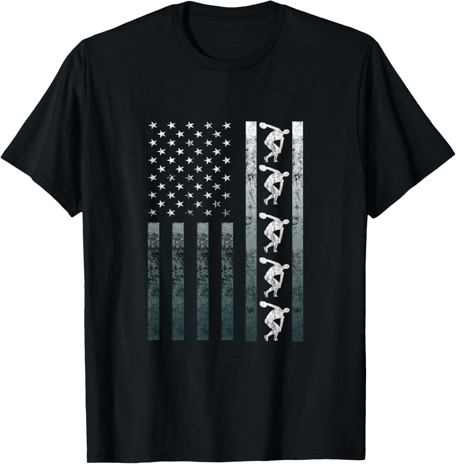 Discus Thrower Track And Field Vintage America Flag USA T-Shirt - T-Shirt | Black