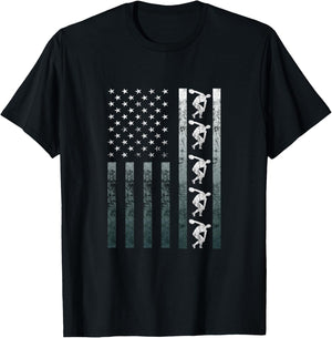 Discus Thrower Track And Field Vintage America Flag USA T-Shirt - T-Shirt | Black