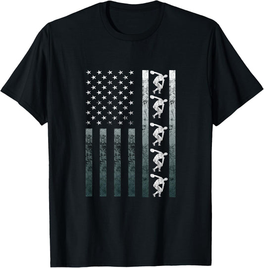 Discus Thrower Track And Field Vintage America Flag USA T-Shirt - T-Shirt | Black