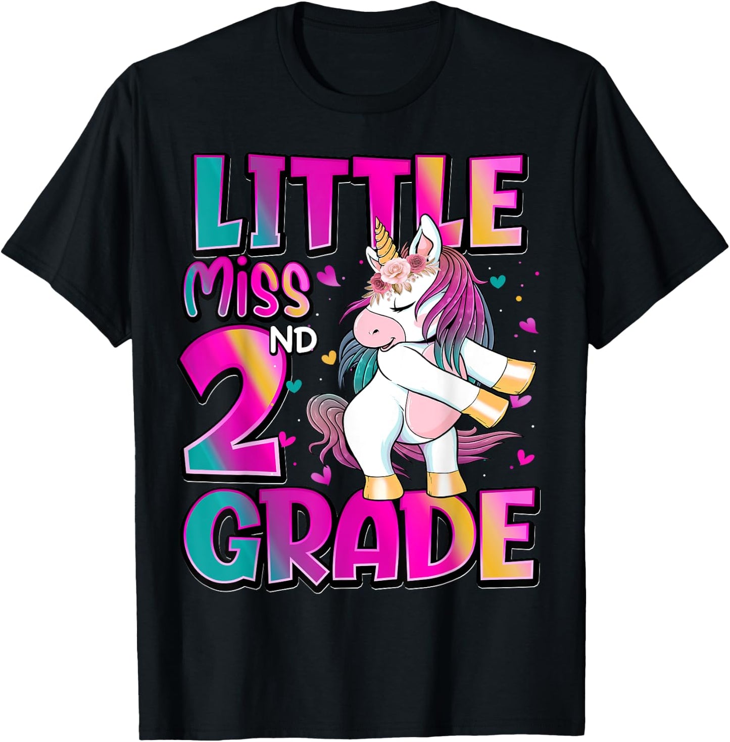 Little Miss 2nd Grade Unicorn Back To School 2nd Grade Girls T-Shirt - T-Shirt | Black