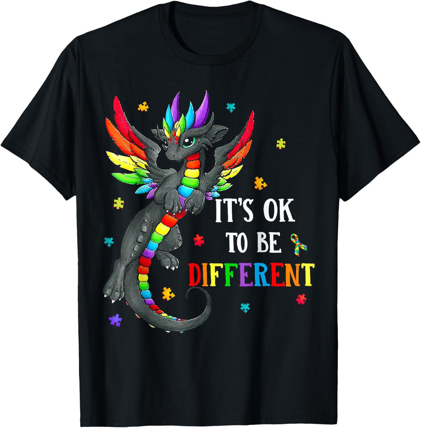 Autism Awareness Day Dragon Gift, It's Ok To Be Different T-Shirt - T-Shirt | Black