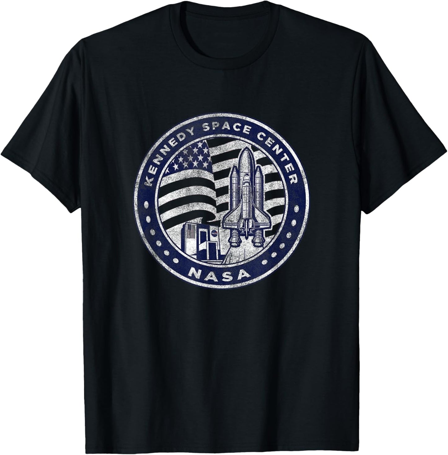 NASA Kennedy Space Center Americana Vintage Faded Badge T-Shirt - T-Shirt | Black
