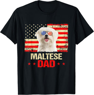 Maltese Dad USA Flag Dog Lover Fathers Day Men T-Shirt - T-Shirt | Black