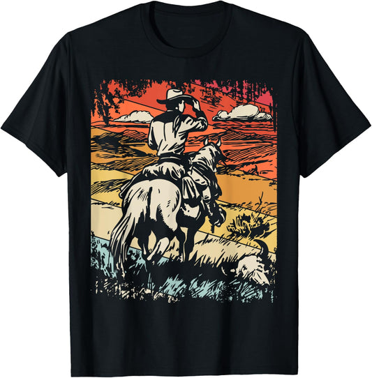 Vintage Cowboy By SamBro Retro -Adults Kids Western Black Small Short Sleeve T-Shirt - T-Shirt | Black