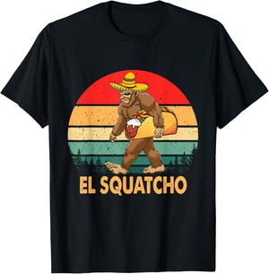 El Squatcho Bigfoot Taco Sombrero Cinco De Mayo Vintage T-Shirt - T-Shirt | Black