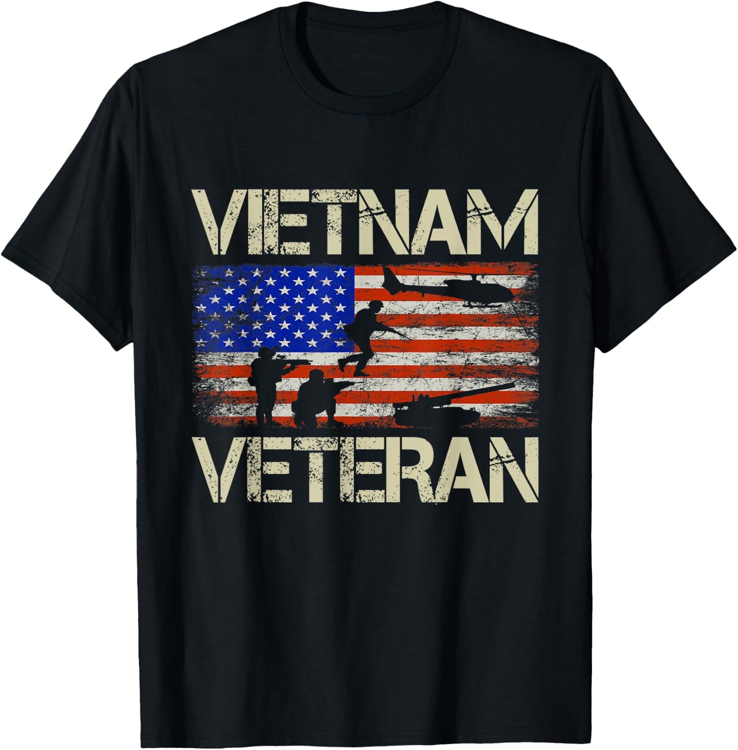 Vietnam Veteran American Flag Retro Vintage Fathers Day Women Men T-Shirt - T-Shirt | Black