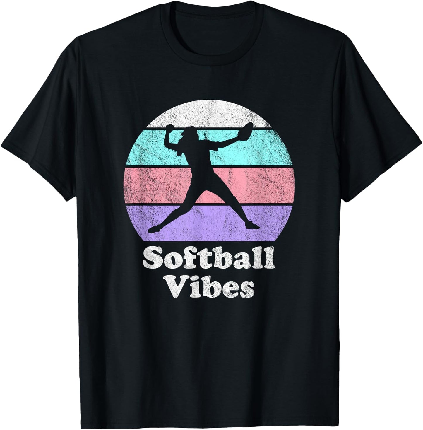 Softball Vibes Retro Vintage Girls or Women's Pitcher T-Shirt - T-Shirt | Black