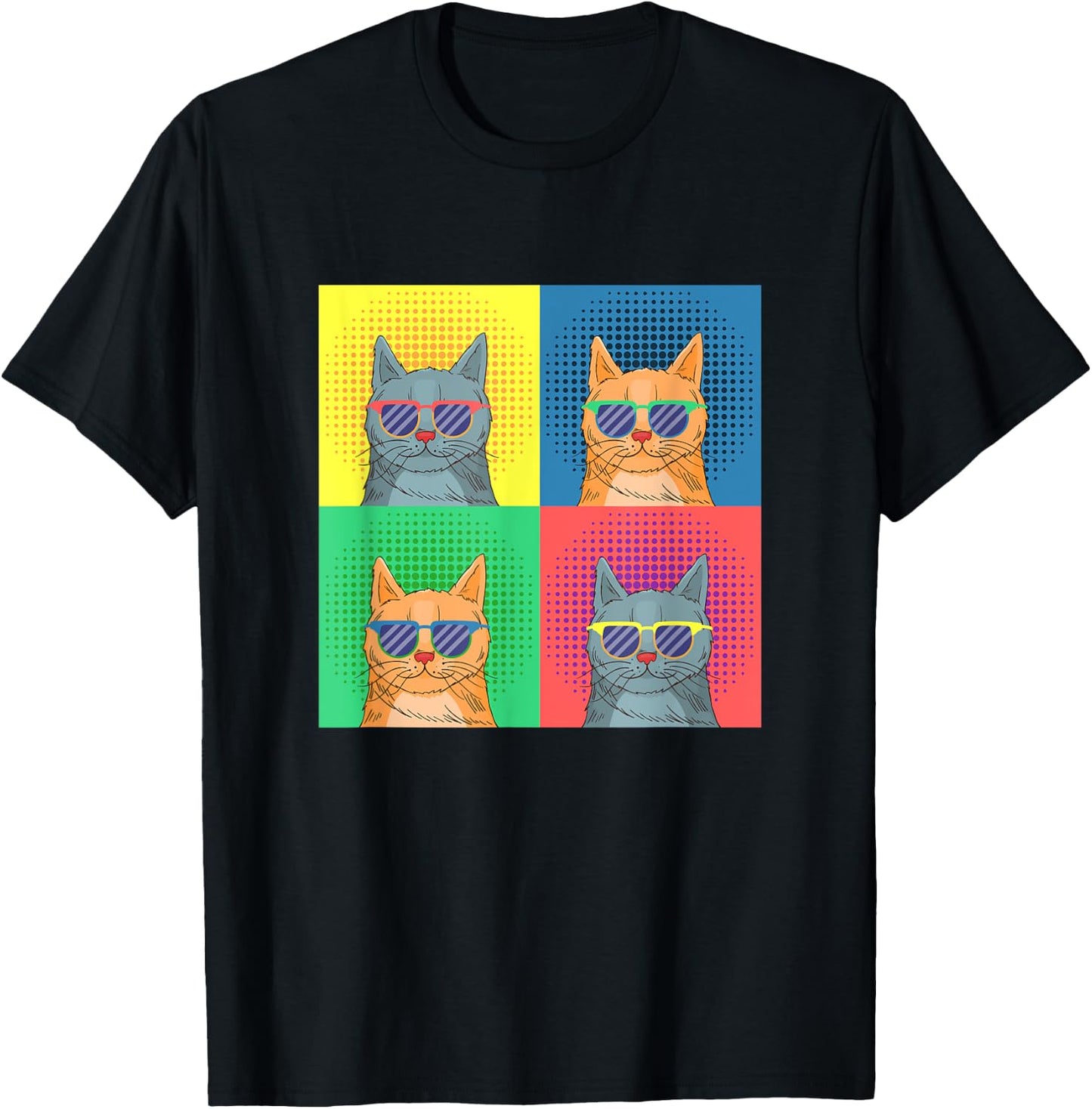 Retro Pop Art Cats - Funny Cat Art Lover Cartoon Design T-Shirt - T-Shirt | Black