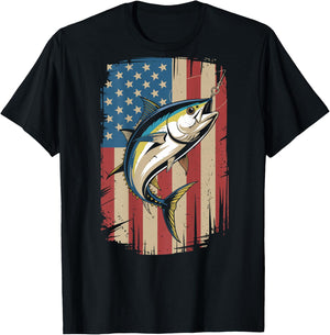 Boy Bluefin Tuna Fishing American Flag Patriotic Fishing Men T-Shirt - T-Shirt | Black