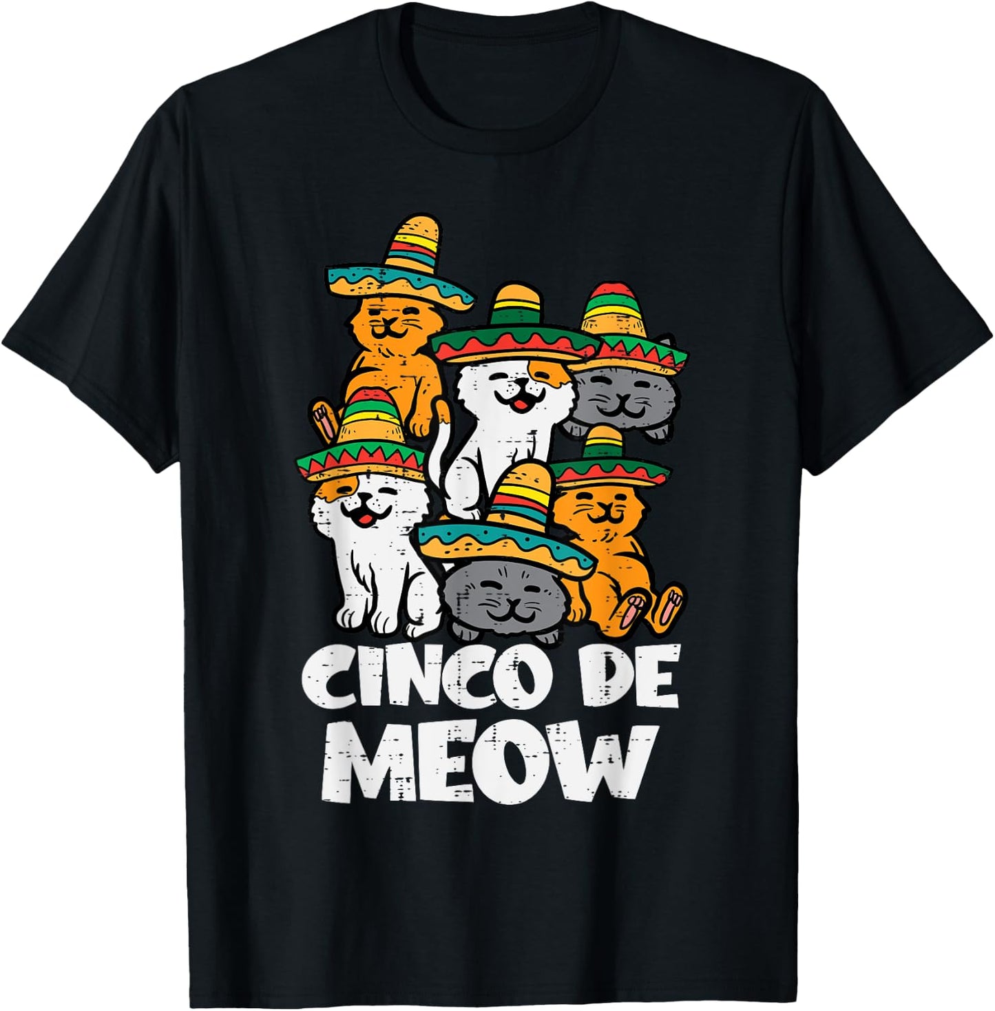 Cinco De Meow Cats Kitten Cute Cinco De Mayo Women Girls T-Shirt - T-Shirt | Black